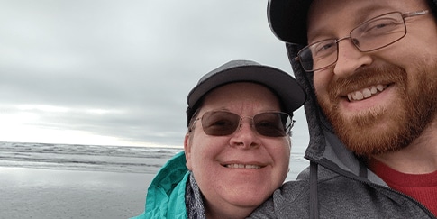 Billy Eshleman selfie with another person Hemophilia A patient, Billy Eshleman, taking a selfie with another person at the beach.