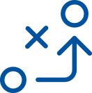 Strategy tactics Icon of an circle with an arrow pointing up past X